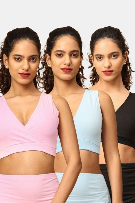 Buy The Mom Store Non Wired Full Coverage Maternity Nursing Sleep Bra (Pack of 2) - Multicolor